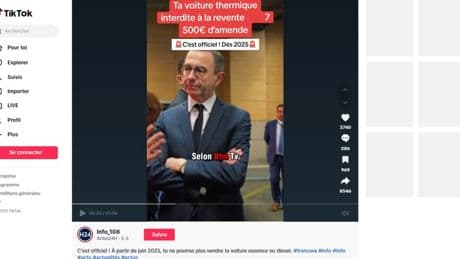 Non, "BFMTV" n'a jamais dit que les voitures thermiques seraient interdites à la revente en juin 2025 comme l'affirme cette vidéo Tiktok