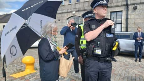 'Anti-fascist' protestors heckle Farage during Aberdeen stop-over