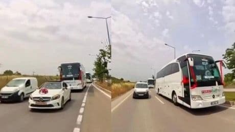 Faciaya ramak kaldı! Trafikte düğün konvoyu tehlikesi, o anlar kameraya böyle yansıdı