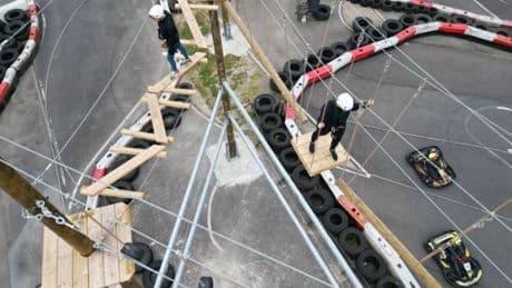 Inside UK’s ‘world-first’ adventure park with high-swinging ropes over go-karting