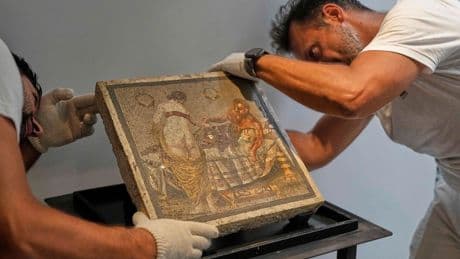 Roman era mosaic panel with erotic theme that was stolen during World War II returns to Pompeii