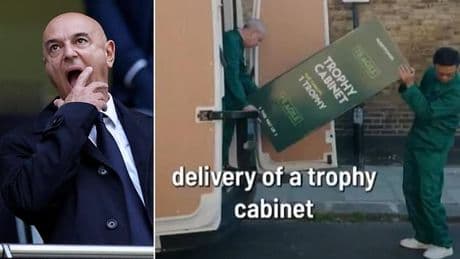 Paddy Power mock Tottenham with fake trophy cabinet delivery - as Ange Postecoglou's side bid to end 17-year wait for silverware in Europa League final against Man United