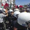 Israeli cruise passengers are greeted by furious pro-Palestine activists in Crete with riot cops pepper spraying crowds after Med voyage blighted by protests