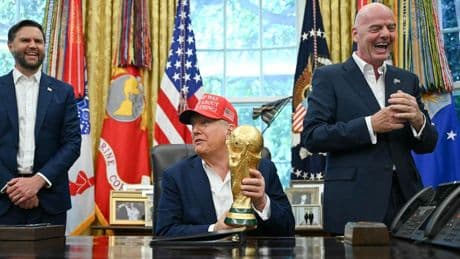 President Trump Dictates 2026 FIFA World Cup Draw As Infantino Looks On