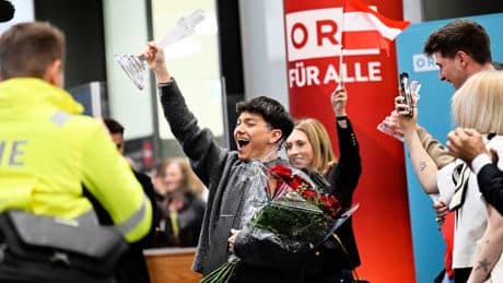 AP PHOTOS: Austria welcomes JJ back home after winning Eurovision Song Contest