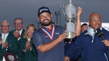 Tearful JJ Spaun sinks monster putt on final hole as 120/1 underdog pips Robert MacIntyre to US Open crown at Oakmont