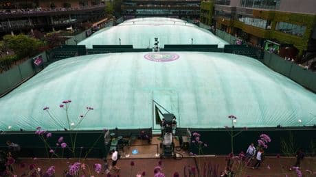 Photos show the rain on Day 3 after the Wimbledon heatwave