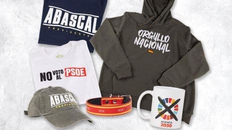"Menas ¡a su país!", banderas de España a 35 € y el 'pack Abascal' por 90 € en la nueva tienda de Vox: "Ni que fuera el Bernabéu"