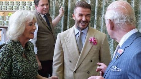 David Beckham beams with King and Queen after Harry and Meghan's dinner with son Brooklyn
