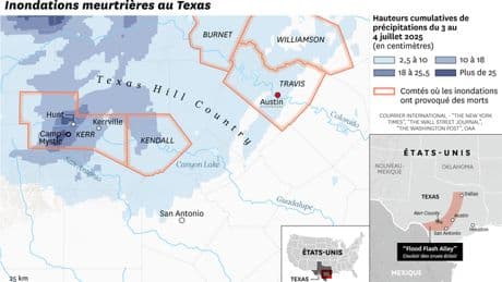Une carte pour visualiser le “couloir des crues éclair” au Texas
