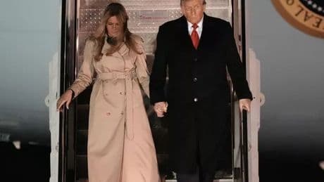 Donald Trump's bruise HIDDEN by Melania's tactically-placed hand as he lands in UK