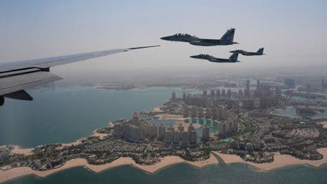 Trump's Qatar trip is off to a flying start as Air Force One gets another fighter jet escort