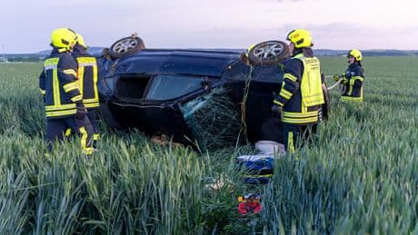 Fahrer schläft besoffen in Unfallauto - Ein Audi im Kornfeld