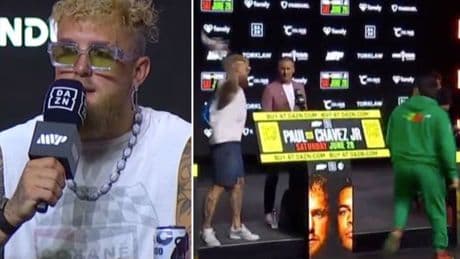 Jake Paul press conference ERUPTS as boxer throws shirt at Julio Cesar Chavez Jr
