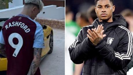 Marcus Rashford responds as Man Utd star Alejandro Garnacho pictured in Aston Villa shirt