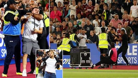 Furious West Ham fans 'attempt to enter the pitch' and clash with stewards as tempers boil over during hammering by London rivals Chelsea