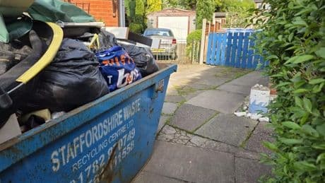 Huge skip has been left abandoned on my driveway for WEEKS – now I’m stuck in row to remove it… it’s an absolute joke