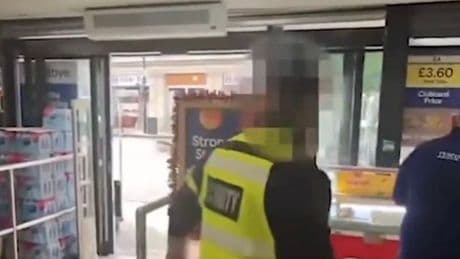 Tesco staff lob baskets and crates at ‘shoplifter’ in fierce standoff as terrified shoppers gawp