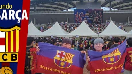 Ambientazo en la Fan Zone del Barça antes del Seúl-FC Barcelona
