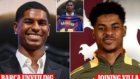 Grinning Marcus Rashford has fans spotting his remarkable glow-up at Barcelona unveiling compared to 'rough' Aston Villa photos