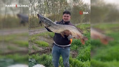 Tuttuğu 14 kiloluk turnayı bebek gibi kucağında salladı