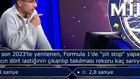 Pit stop rekoru! Kim Milyoner Olmak İster yarışmasında zor soru Dört lastiğinin çıkarılıp takılması rekoru kaç saniyedir?