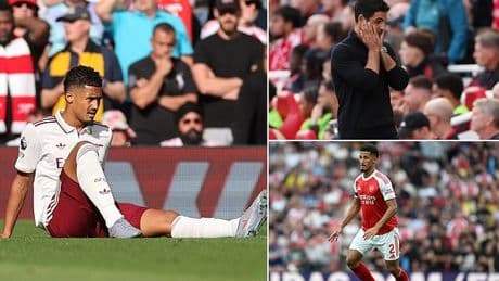 Arsenal are dealt injury blow as Mikel Arteta 'learns how long' William Saliba will be out after defender hobbled off against Liverpool
