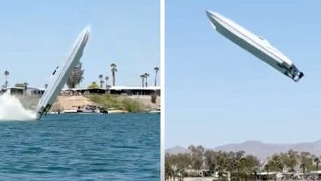 Shocking moment speedboat goes airborne and crashes at 200mph during record attempt