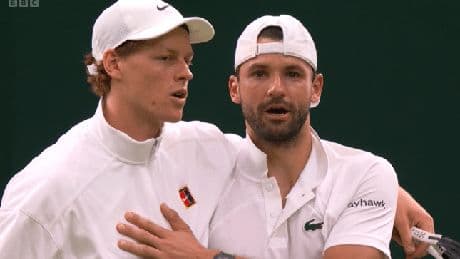Jannik Sinner reacts after sobbing Grigor Dimitrov forfeits Wimbledon match