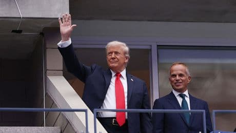 Donald Trump arrives at US Open men’s final to cheers and boos after broadcasters asked not to show reactions