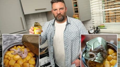 Shocking moment huge GECKO fell out of tin of Lidl sweetcorn in front of terrified dad as he cooked kids’ tea