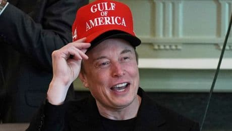 Elon Musk wears two hats including ‘Gulf of America’ in farewell to Trump Cabinet