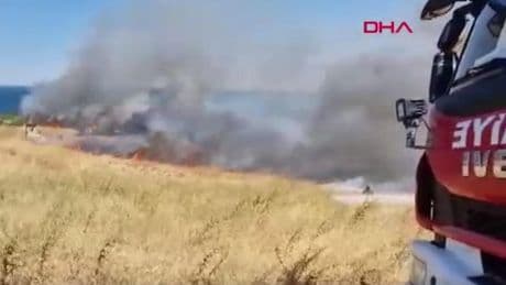 Tekirdağ'da Perinthos Antik Kenti yakınında anız yangını