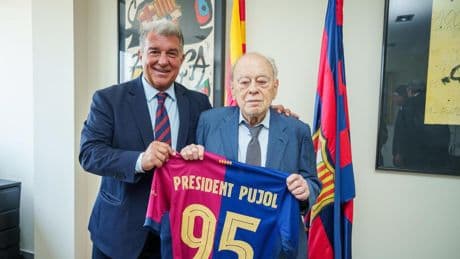 Laporta recibe a Jordi Pujol en su 95 cumpleaños