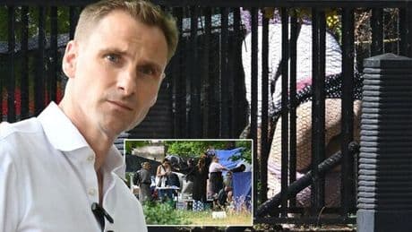 Shocking moment migrant takes a poo in public as Tory MP Chris Philp visits illegal camp