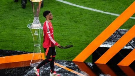 Manchester United players immediately remove runners-up medals after Europa League final defeat