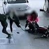 Moment undercover officers take down masked thieves who stole an off-road motorcycle as they stopped at a petrol station for fuel