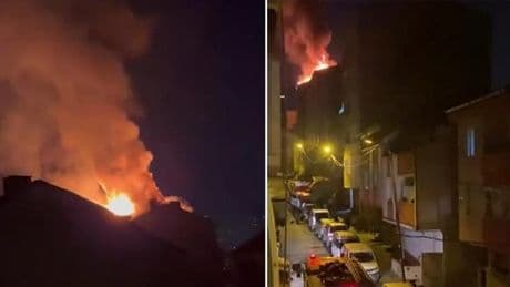 İstanbul'da 7 katlı binanın çatısı alev alev yandı... Havai fişek iddiası