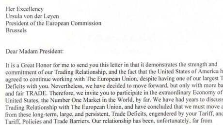 Dazi, testo integrale lettera di Donald Trump all'Ue: «Non rimarrete mai delusi dagli Stati Uniti d'America»