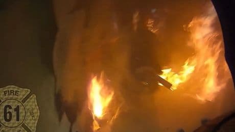 Firefighter falls 13ft through floor of burning building - but survives with no major injuries