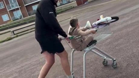 Watch Tyson Fury push struggling son in shopping trolley as he admits ‘it’s not ideal’