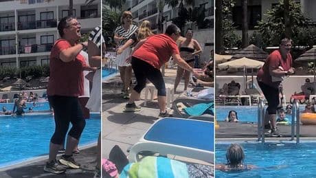 Moment irate woman screams at fellow holidaymakers in Tenerife after they 'stole' a poolside sunbed she 'reserved with a towel'