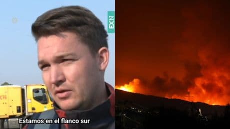 Un bombero alemán desplazado al incendio de Jarilla explica su trabajo en el incendio: "Estamos entrenados para esto"