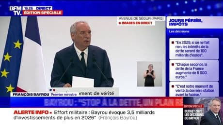 Dette: "Tout le monde devra participer à l'effort", annonce François Bayrou