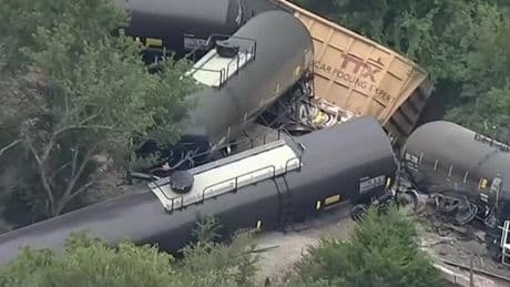 Video shows mangled train cars on top of each other after huge derailment
