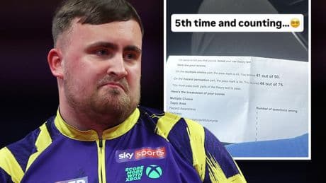 Luke Littler fails driving theory test for FIFTH time days after World Matchplay victory
