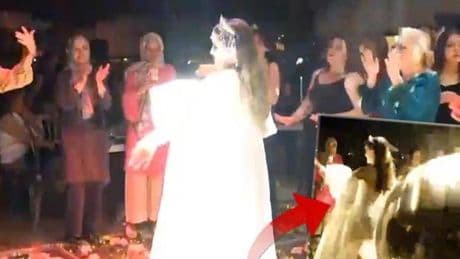 En mutlu gününde büyük talihsizlik: Disko topunun gelinin üstüne düştü