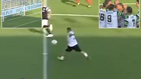 Italy and Roma legend Francesco Totti, 48, rolls back the years as he scores SENSATIONAL screamer from the halfway line during a match