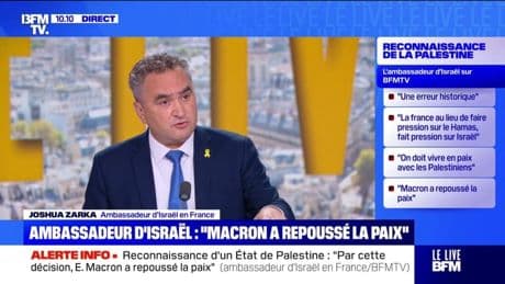 Pour l'ambassadeur d'Israël en France, la reconnaissance de l'État palestinien remet en question "la possibilité que la France participe à des procédures régionales en collaboration avec Israël"