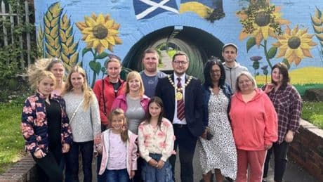 Councillors visit stunning new mural in Wishaw created by Ukrainian refugees